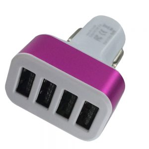 4 Ports USB Car Plug - Pink