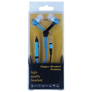 Zipper Earbuds with Mic- BLUE