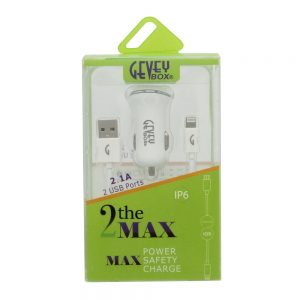 GeveyBox "2 the MAX" IP6 Dual USB 5Ft Cable Car Adapter - WHITE
