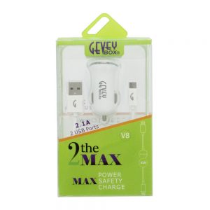 GeveyBox "2 the MAX"  Dual USB Micro 5Ft Cable Car Adapter  - WHITE
