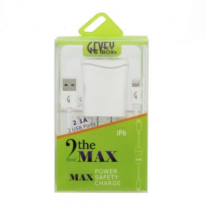 GeveyBox "2 the MAX" Home Adapter Dual USB IP6 5Ft Cable WHITE