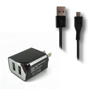Dual USB Home Charger with Micro 5ft Cable 2.1A- BLACK