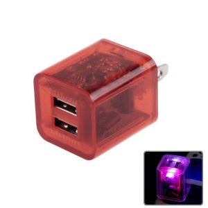Dual USB with LED Light AC Wall Charger Adapter Red